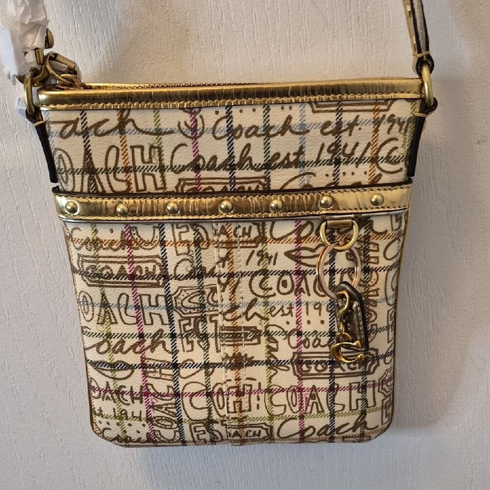 Coach Gold Tattersall With Script Logo Crossbody Bag in Cream and Gold Accents - Picture 16 of 16